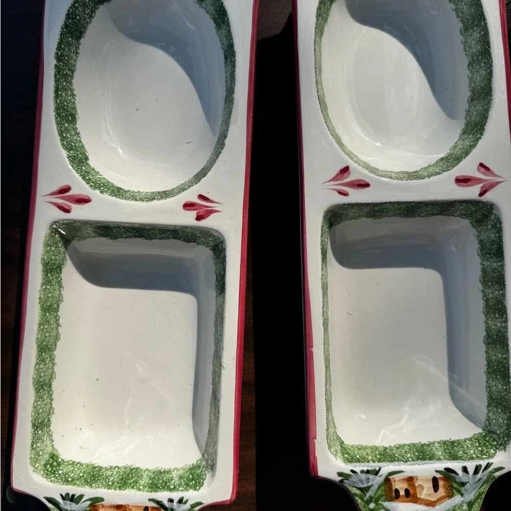 Macy’s The Cellar made in Italy hand painted log cabin Ceramic Serving Dishes